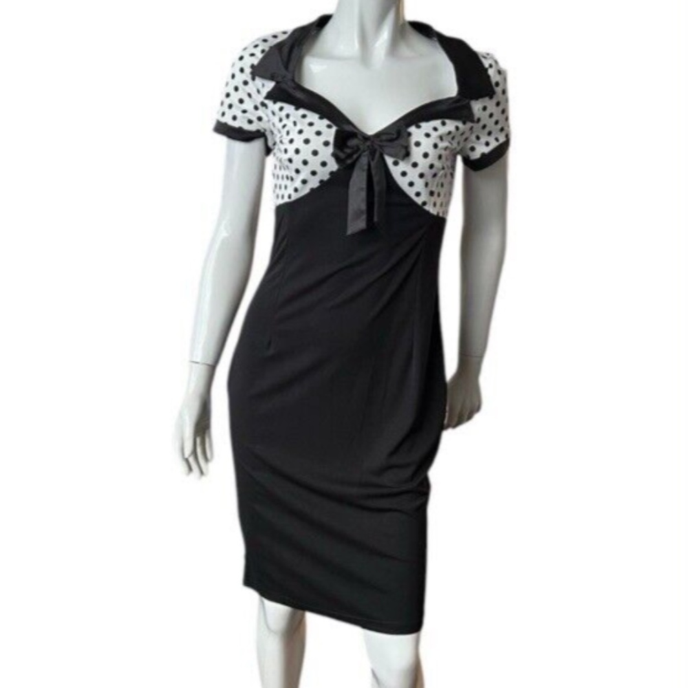 New Body-con Black & White Knee Length Dress Short Sleeve Vintage Style Small